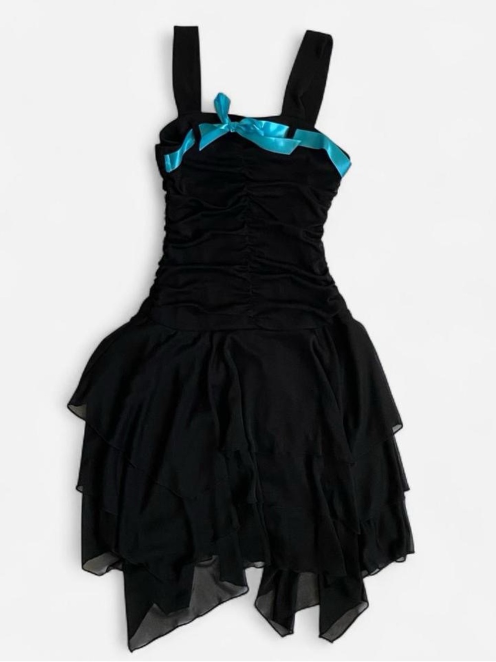 Vintage Y2K girls slinky black asymmetrical midi dress